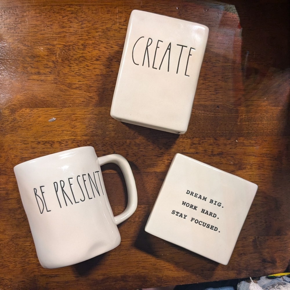 Rae Dun Lot mug, paper weight, pen holder